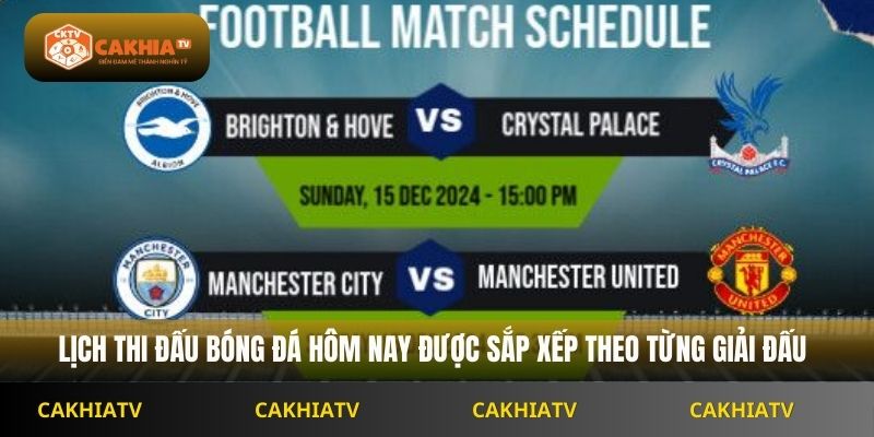Lịch thi đấu bóng đá hôm nay được sắp xếp theo từng giải đấu